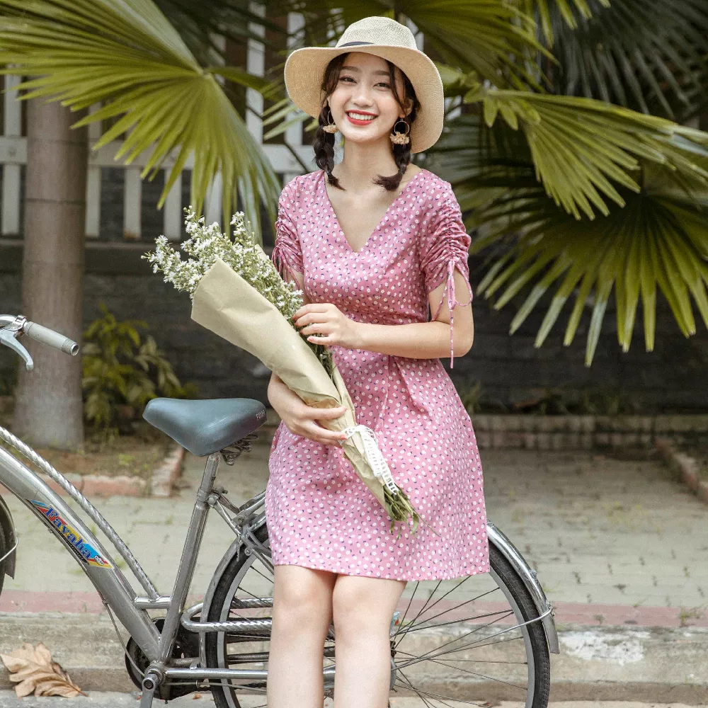 Thiết Kế Thời Trang mới Người Phụ Nữ Ăn Mặc 2019 Màu Hồng Dễ Thương Ngắn Tay Áo Maxi Dresses Phụ Nữ Phụ Nữ Thanh Lịch